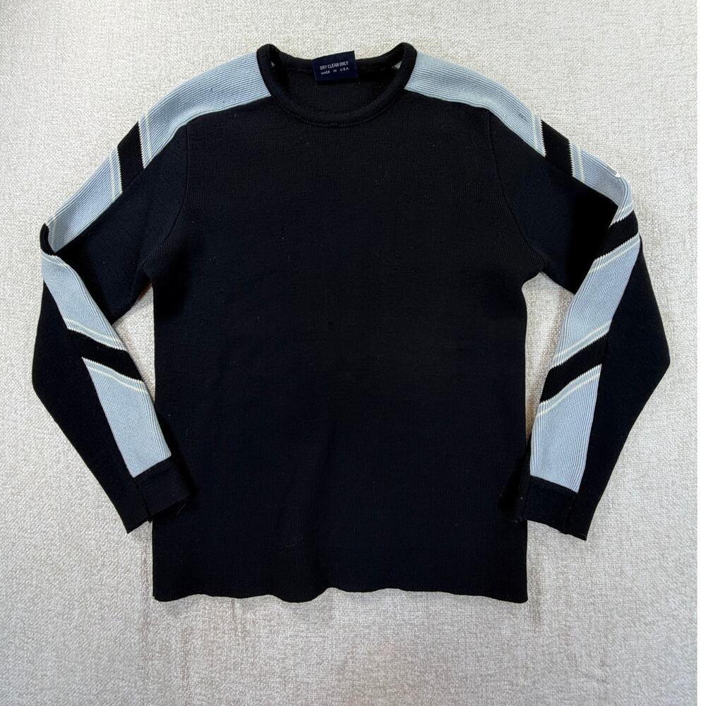 Demetre Men Medium Black Gray 100% Wool Long Sleeve Pullover Ski Sweater Vintage
